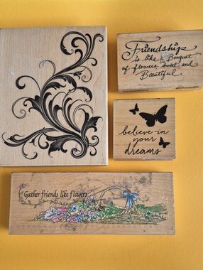 Wooden Decorative Stamp Set - Yellow Background
